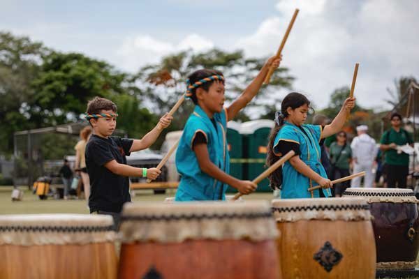Children drumming as part of Tsumani Taiko of Kauai